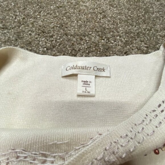 Coldwater Creek Beaded Neckline Tank Top Silk Blend Large Cream Sophisticated - Picture 7 of 12
